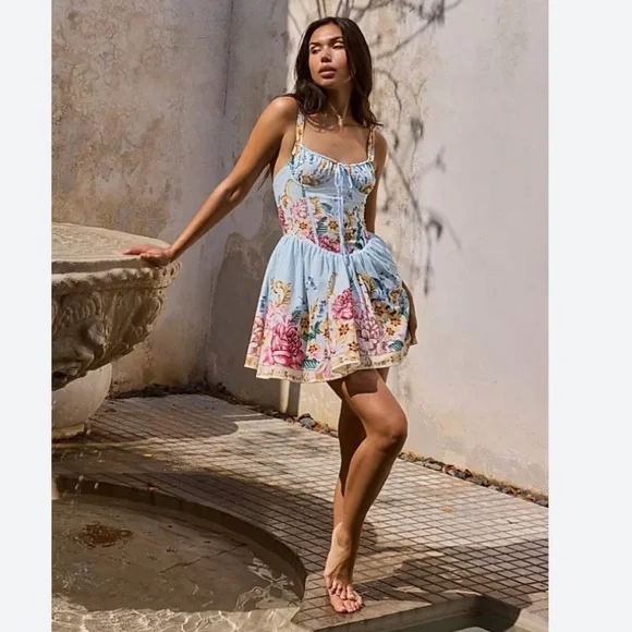 Agua Bendita Riveria Radiance Spring Blush Floral Cotton Minidress Large L dress - Picture 2 of 8